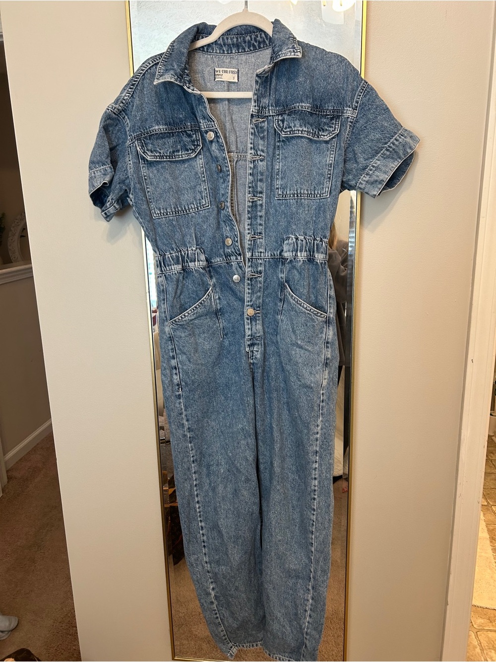 We The Free Light Wash Denim Short Sleeve Jumpsuit
